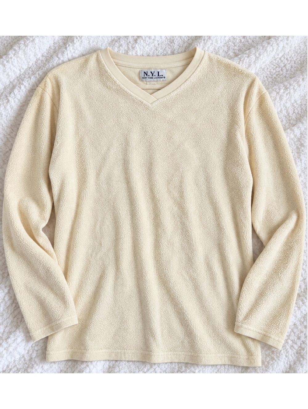 Vintage NYL New York Laundry Soft Cream V-Neck Pullover Top Small